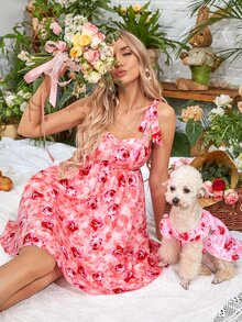 SHEIN VCAY Đầm Thắt nút Hoa Tất cả trên in Boho - Nhiều màu - Xem 5