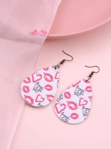 Heart & Lip Pattern Water-drop Earrings - Pink - View 1
