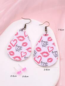 Heart & Lip Pattern Water-drop Earrings - Pink - View 3