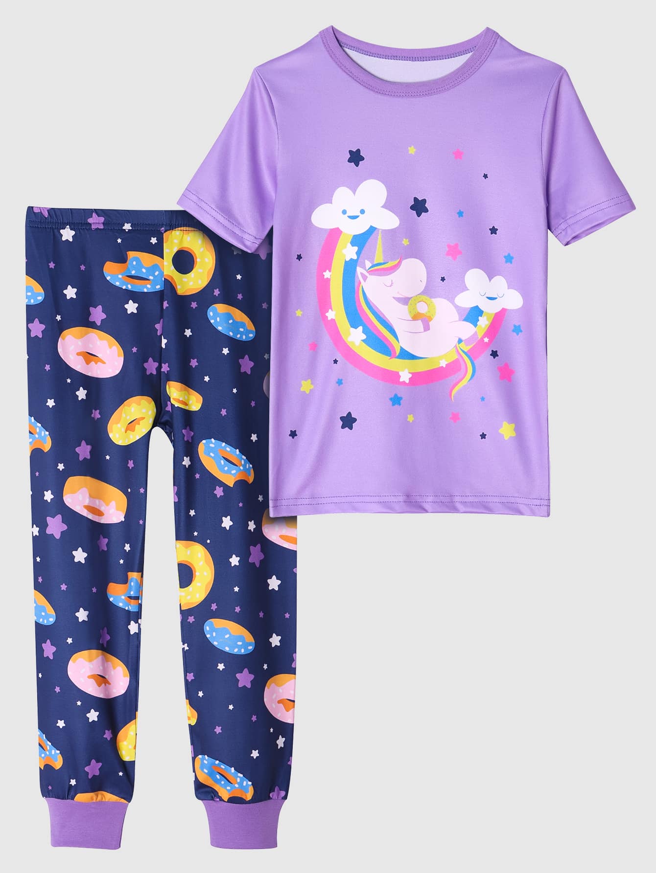 Girls Donut & Unicorn Print Snug Fit PJ Set - Multicolor - View 1
