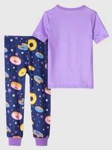 Girls Donut & Unicorn Print Snug Fit PJ Set - Multicolor - View 2