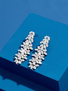 DV JEWELRY 1 Cặp bông tai mặt dây chuyền Cubic Zirconia mạ vàng trắng sang trọng dành cho nữ, Quà tặng trang sức thanh lịch cho đám cưới, kỷ niệm, tiệc tùng kèm hộp quà - Bạc - Xem 3