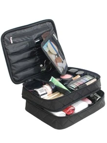 1 pieza Bolsa de maquillaje multifuncional portátil de doble capa con forma de rombo y gran capacidad, impermeable, para almacenamiento de maquillaje y decoración de habitaciones, bolsas, bolsa de maquillaje, tocador, viaje, bolsa de maquillaje, artículos de viaje, organizador, almacenamiento, artículos de viaje esenciales, organizador de maquillaje, bolsas de maquillaje, bolsa de aseo, organizador de escritorio, bolsa de cosméticos, bolsa de maquillaje, organizador de maquillaje, accesorios de tocador, bolsa de maquillaje, bolsas de maquillaje, bolsa de maquillaje, bolsa de maquillaje, bolsas de maquillaje, bolsa de cosméticos, organizador de maquillaje, viaje, bolsa de maquillaje, bolsa, tocador, bolsa de maquillaje, artículos de viaje esenciales, bolsa, accesorios de tocador, bolsa de maquillaje pequeña - Negro - Ver 1