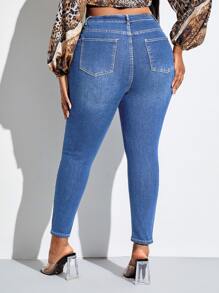 SHEIN SXY Plus High Waist Skinny Jeans - Medium Wash - View 2