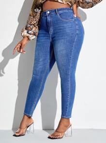 SHEIN SXY Plus High Waist Skinny Jeans - Medium Wash - View 5