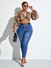 SHEIN SXY Plus High Waist Skinny Jeans - Medium Wash - View 6