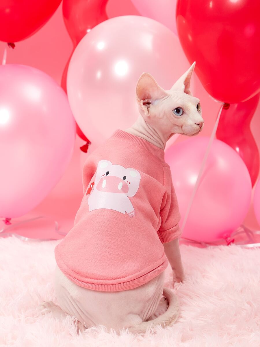 Cartoon Pig Print Pet Sweatshirt - Multicolor - View 1