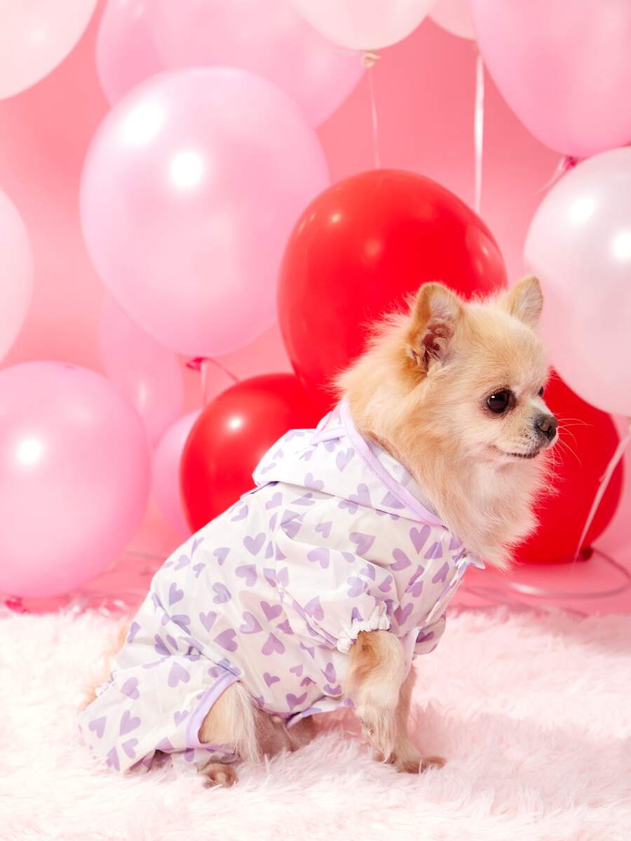 1pc Heart Print Pet Raincoat - Multicolor - View 1