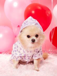 1pc Heart Print Pet Raincoat - Multicolor - View 2