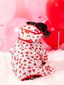 Heart Print Hooded Pet Raincoat - Multicolor - View 6