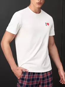 Manfinity Unisex Camisetas para hombres con corte ajustado, cuello redondo, mangas cortas, estampado gráfico, casual, para la primavera de San Valentín, de poliéster