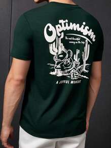 Manfinity 1pc Letter & Cartoon Graphic Tee - Dark Green - View 4