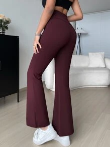 SHEIN EZwear Pantalones con cintura solapada y pierna acampanada - Granate - Ver 2