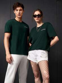 Manfinity 1pc Letter & Cartoon Graphic Tee - Dark Green - View 5