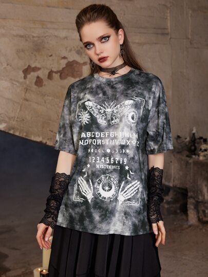 Goth T-shirt à imprimé tête de mort tie dye