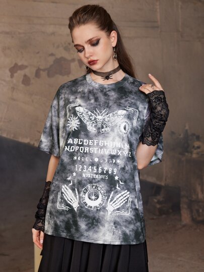 Goth T-shirt à imprimé tête de mort tie dye