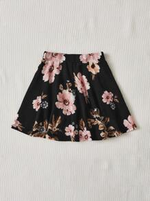 SHEIN 女孩印花喇叭半身裙 - 黑色 - 查看 2