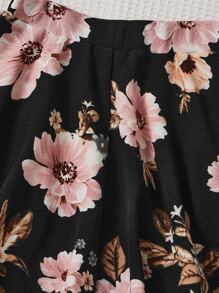 SHEIN 女孩印花喇叭半身裙 - 黑色 - 查看 3