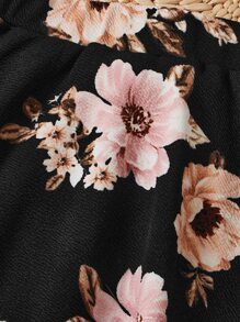 SHEIN 女孩印花喇叭半身裙 - 黑色 - 查看 4