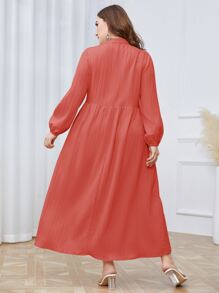 Mulvari Plus Notched Neckline Ruffle Hem Smock Dress - Rusty Rose - View 2