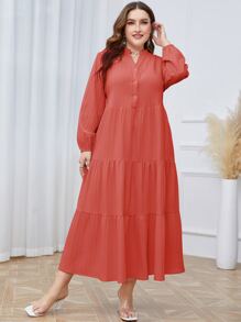 Mulvari Plus Notched Neckline Ruffle Hem Smock Dress - Rusty Rose - View 3