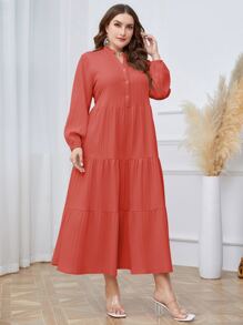 Mulvari Plus Notched Neckline Ruffle Hem Smock Dress - Rusty Rose - View 4