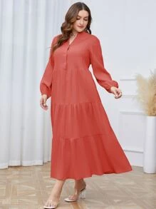 Mulvari Plus Notched Neckline Ruffle Hem Smock Dress - Rusty Rose - View 5