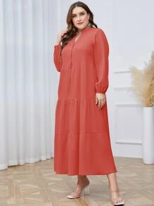 Mulvari Plus Notched Neckline Ruffle Hem Smock Dress - Rusty Rose - View 6