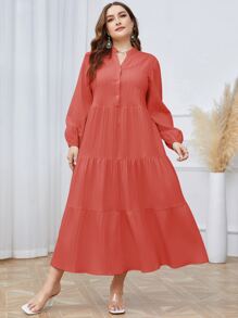 Mulvari Plus Notched Neckline Ruffle Hem Smock Dress - Rusty Rose - View 7