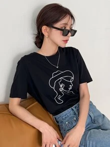 FRIFUL 女性塑形輪廓印花短袖t恤 - 黑色 - 查看 2