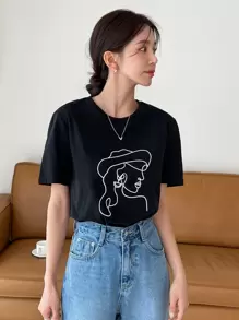 FRIFUL 女性塑形輪廓印花短袖t恤 - 黑色 - 查看 4