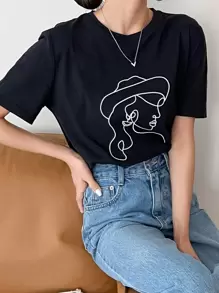 FRIFUL 女性塑形輪廓印花短袖t恤 - 黑色 - 查看 3