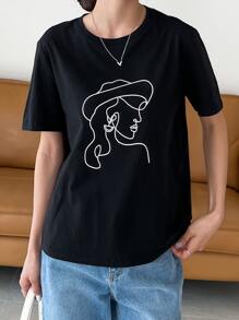 FRIFUL 女性塑形輪廓印花短袖t恤 - 黑色 - 查看 5