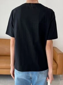 FRIFUL 女性塑形輪廓印花短袖t恤 - 黑色 - 查看 7