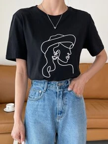 FRIFUL 女性塑形輪廓印花短袖t恤 - 黑色 - 查看 8