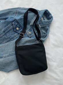 1 件女式黑白休闲小帆布斜挎包、可爱迷你手机袋、钱包、学生背包、旅行包 - 黑色 - 查看 2