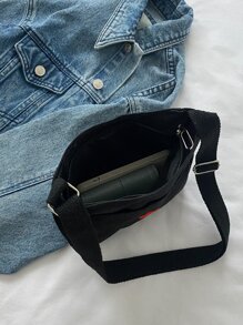 1 件女式黑白休闲小帆布斜挎包、可爱迷你手机袋、钱包、学生背包、旅行包 - 黑色 - 查看 3