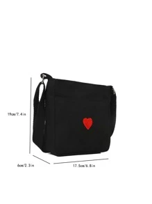 1 件女式黑白休闲小帆布斜挎包、可爱迷你手机袋、钱包、学生背包、旅行包 - 黑色 - 查看 4