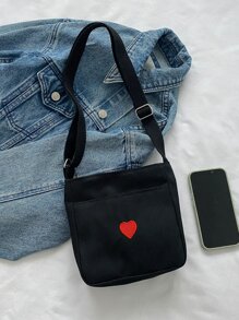 1 件女式黑白休闲小帆布斜挎包、可爱迷你手机袋、钱包、学生背包、旅行包 - 黑色 - 查看 5