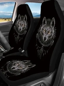 1pc Wolf Pattern Car Seat Cover - Multicolor - View 1