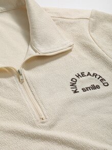 DAZY Letter Embroidery Half Zip Tee - Apricot - View 7
