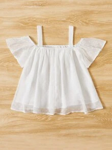 SHEIN Girls Swiss Dot Cold Shoulder Blouse - White - View 2