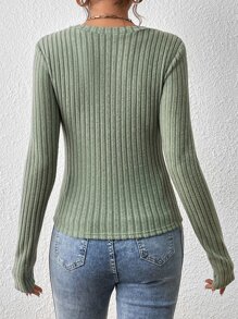 SHEIN Essnce Half Button Ribbed Knit Tee - Mint Green - View 2