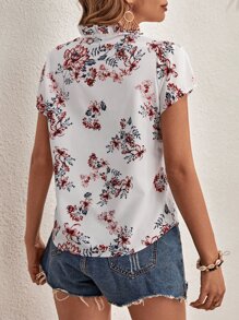 SHEIN Clasi Floral Print Frill Tie Neck Blouse - White - View 2