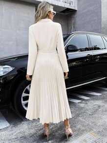 GENKIRA 西裝領百褶下擺襯衫連衣裙 - 米色 - 查看 2