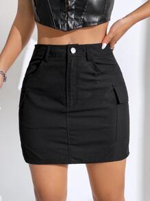 SHEIN EZwear 戶外運動風側翻蓋口袋工裝裙