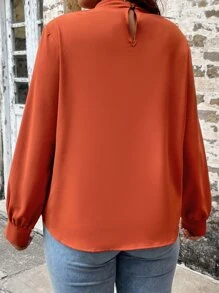 SHEIN LUNE Plus Mock Neck Fold Pleated Mock Neck Blouse - Burnt Orange - View 2