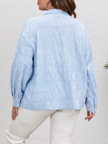 Calvaya Blusa con estampado de guingán de hombros caídos