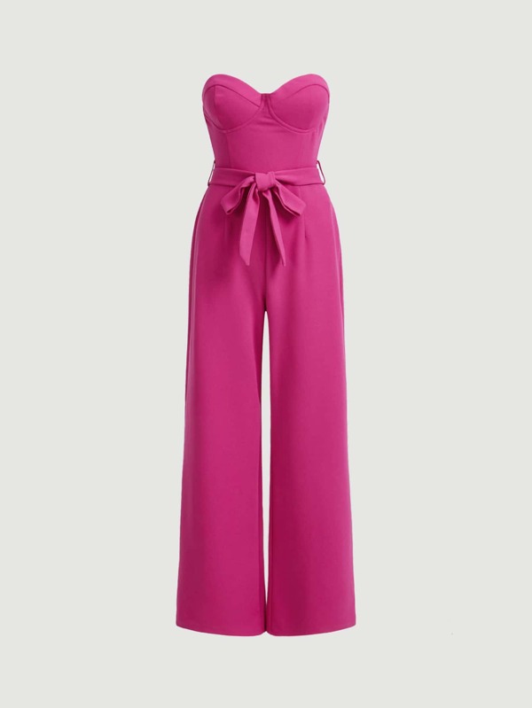 SHEIN MOD Solid Belted Tube Jumpsuit SHEIN UK