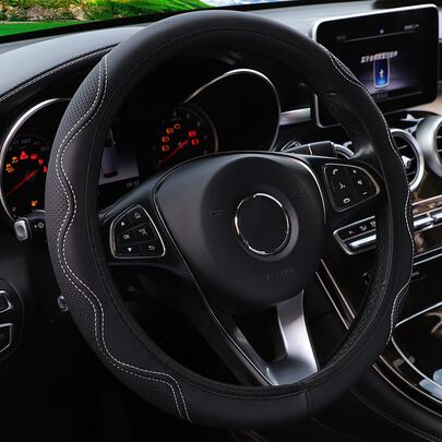 MEIKAXIU 1 件 PU 皮革按摩舒适方向盘套，适合 14.5-15 英寸车辆，汽车内饰配件